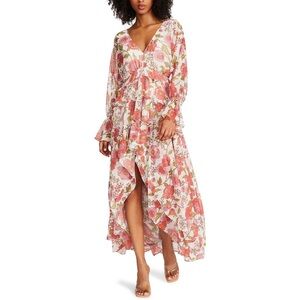 STEVE MADDEN Sol Dress Vintage Rose Pink Tiered Chiffon Boho‎ Wedding Small New